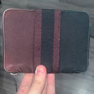 Hermes Paris Two-Tone Canvas Wallet with Stripe Burgundy/black